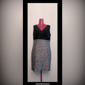 Anne Klein Black and Gray Sheath Mini Dress V-Neck Sleeveless